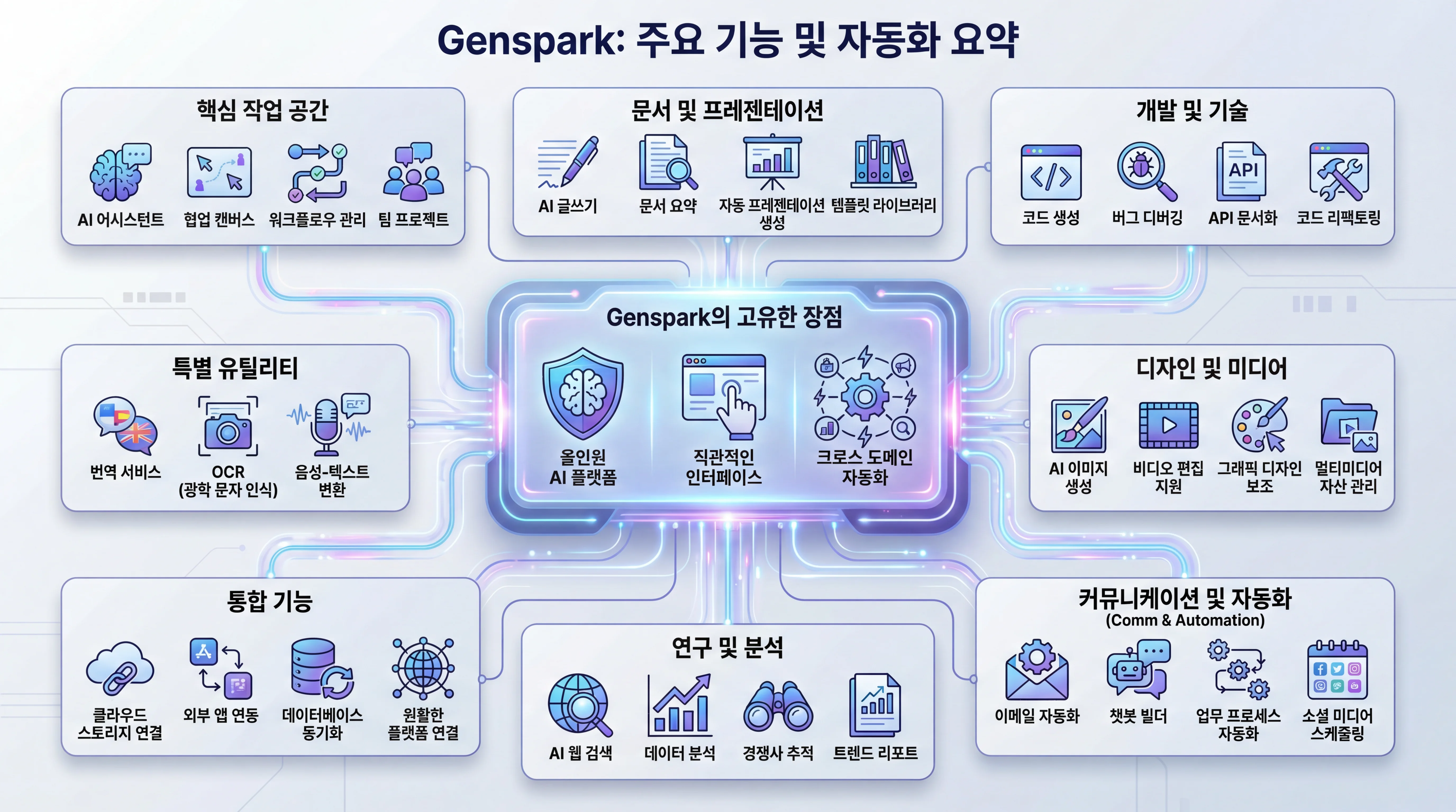 젠스파크 AI 주요 기능 인포그래픽