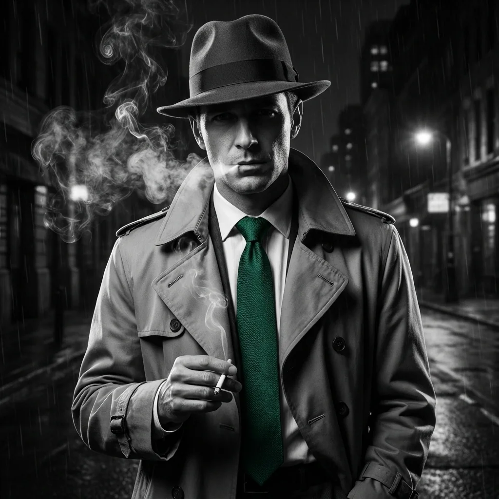 Change the man's tie to emerald green, keep everything else identical, maintain the same lighting and shadows