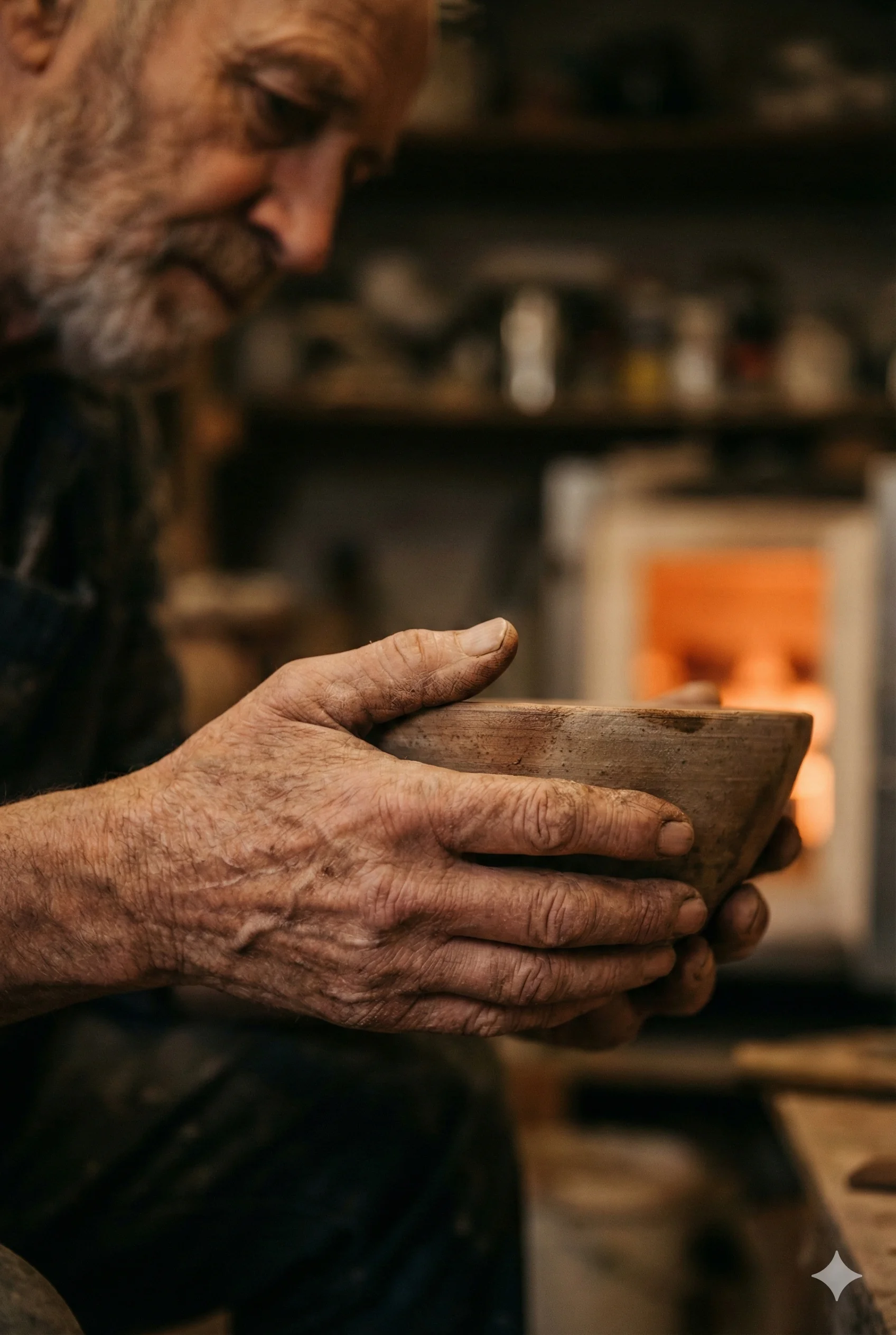 The weathered hands of an elderly craftsman