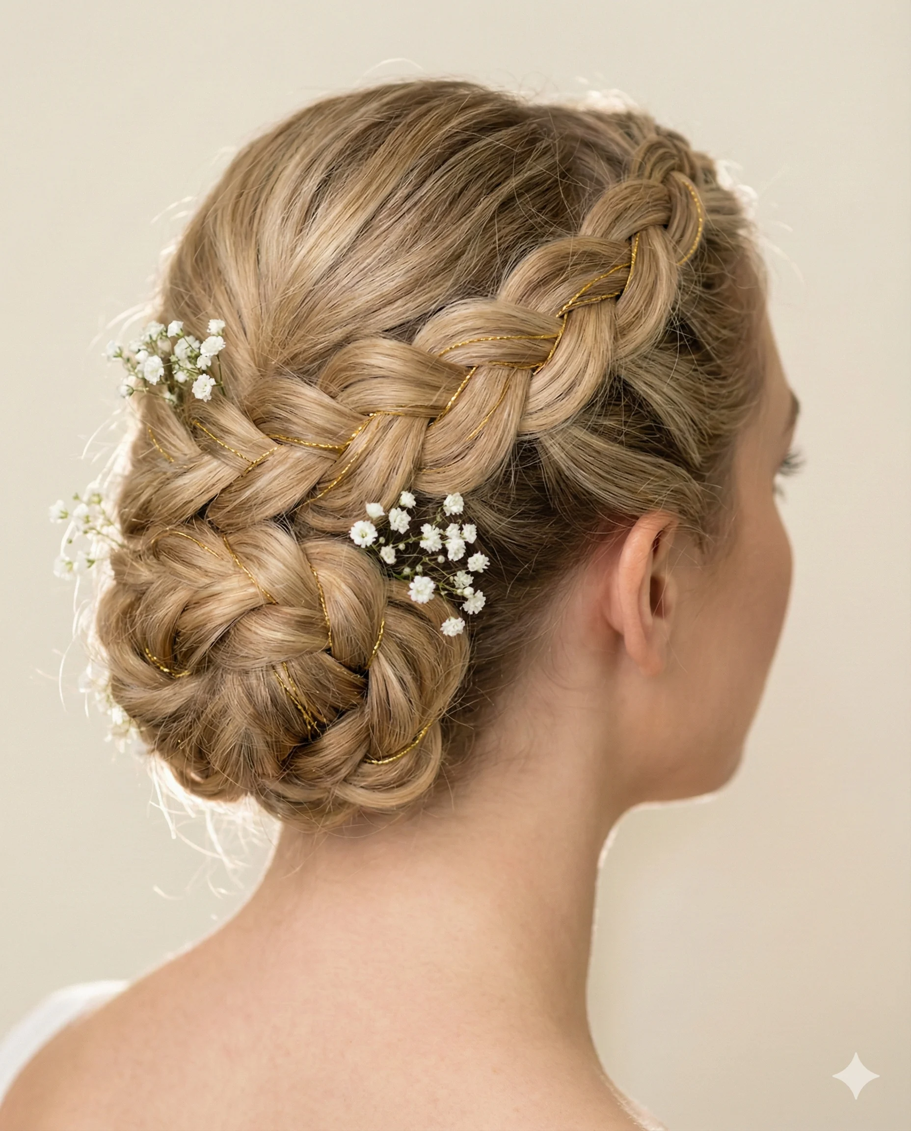 An intricate braided updo hairstyle