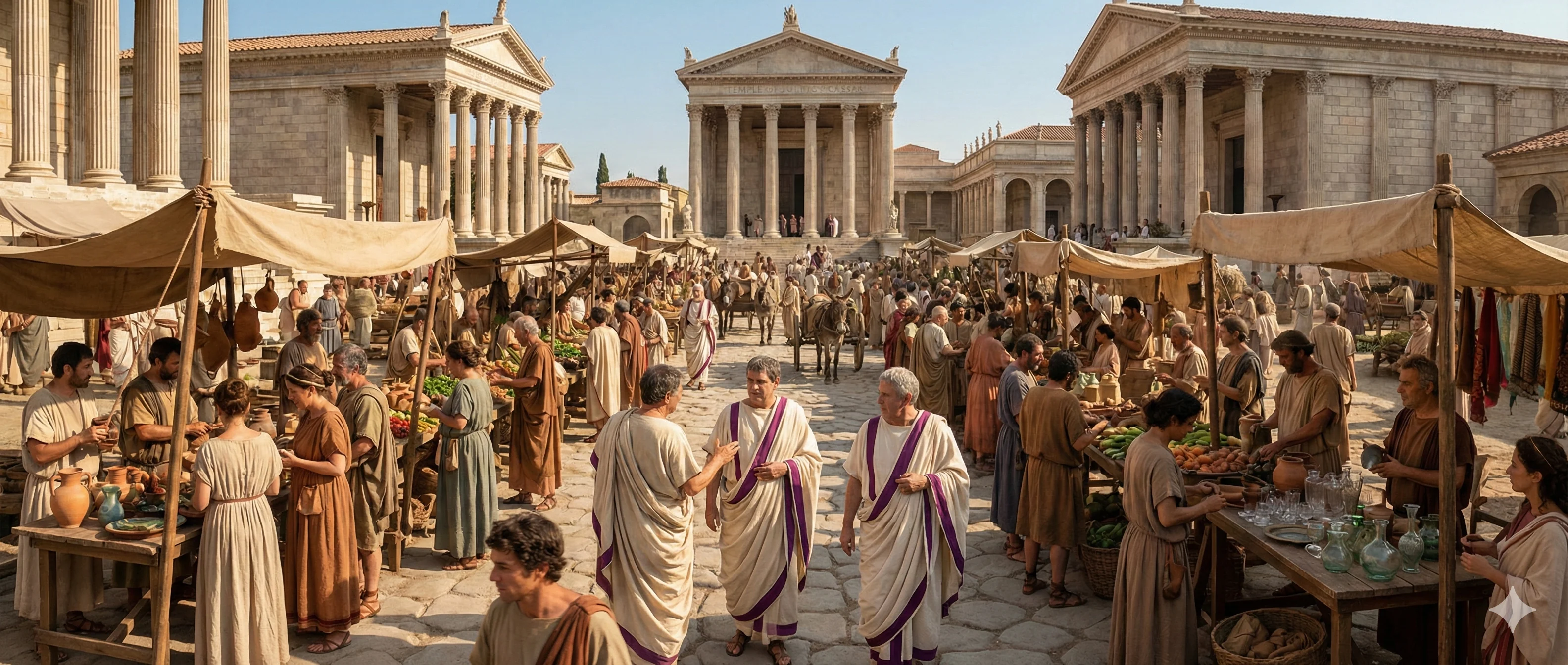 A historically accurate reconstruction of an ancient Roman forum marketplace