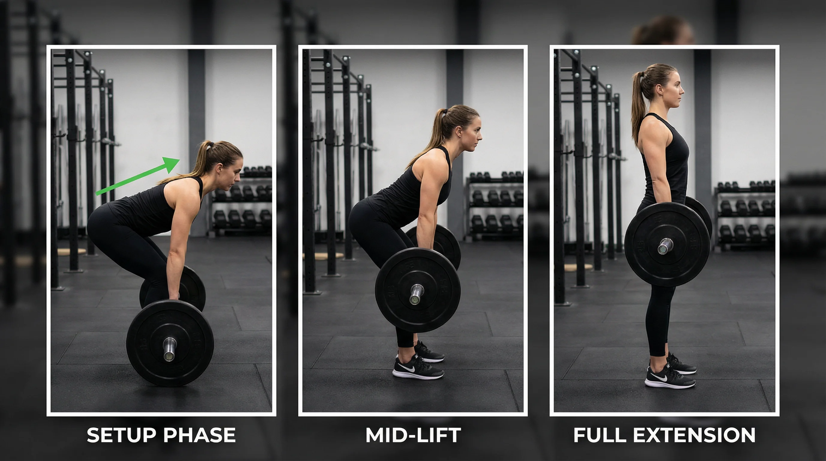 An athletic woman demonstrating proper deadlift