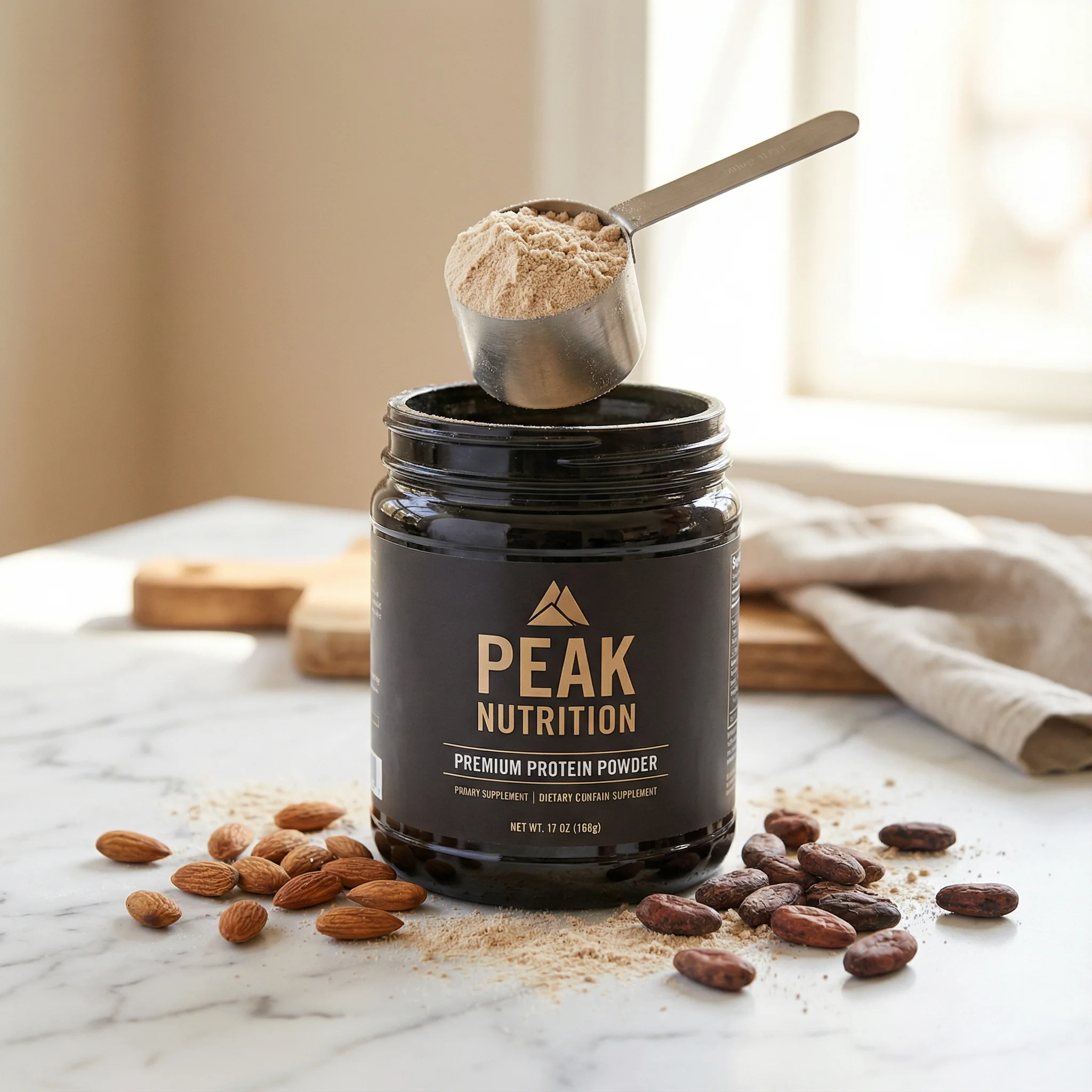 A premium protein powder container