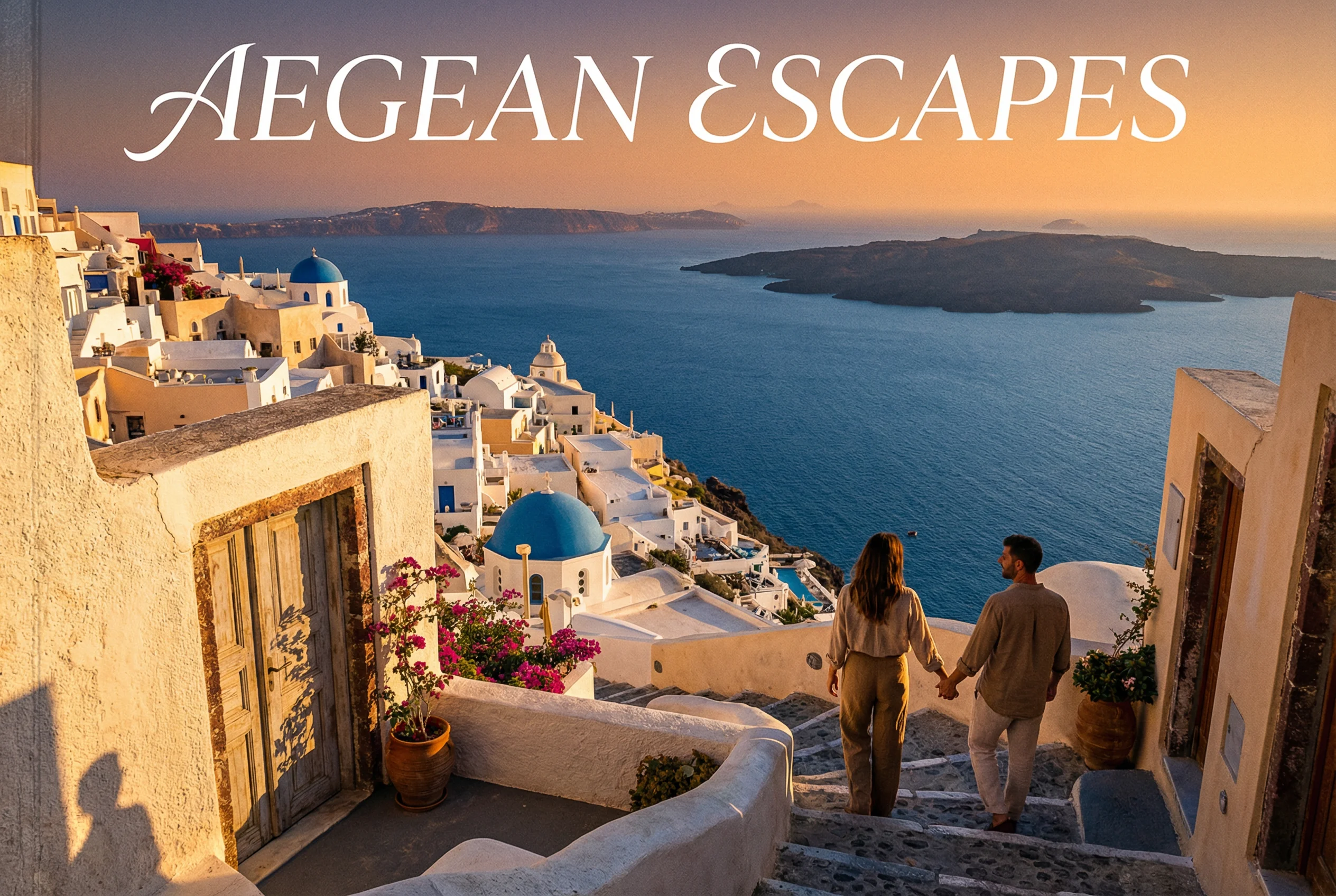 An iconic view of white-washed Mediterranean hillside buildings