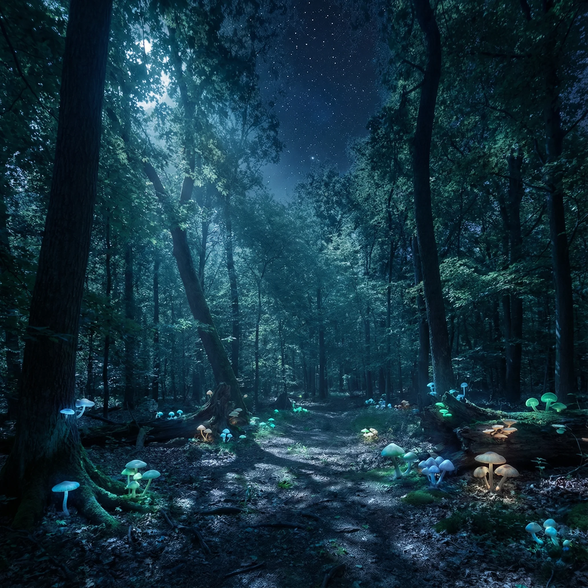 a magical nighttime version trees