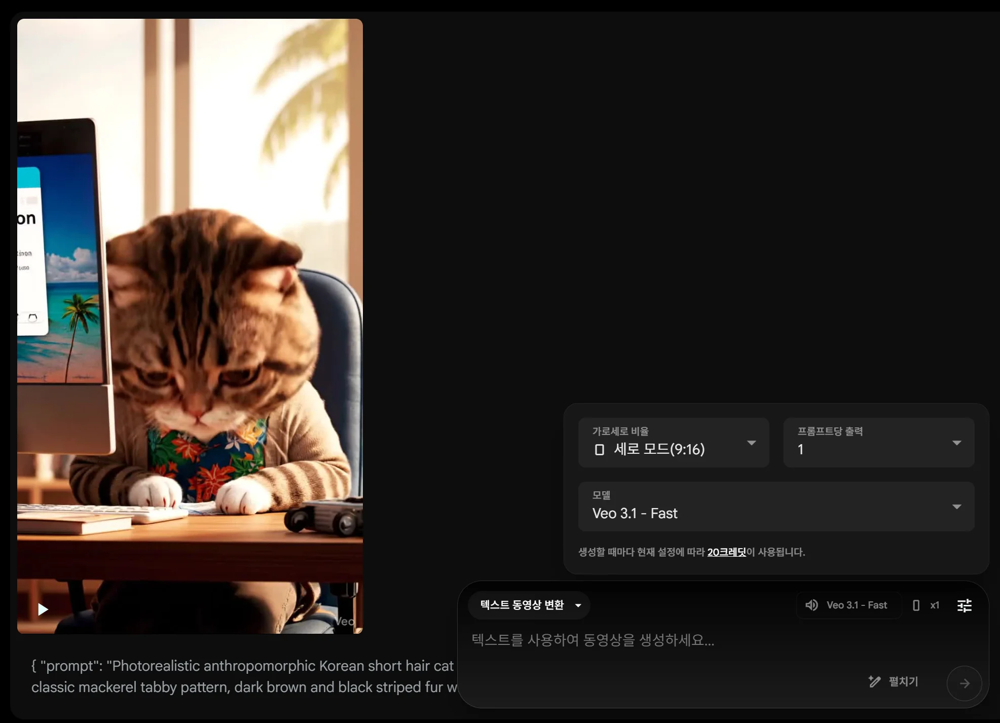 프롬프트 제작 후 제미나이 앱 또는 구글 플로우에서 제작