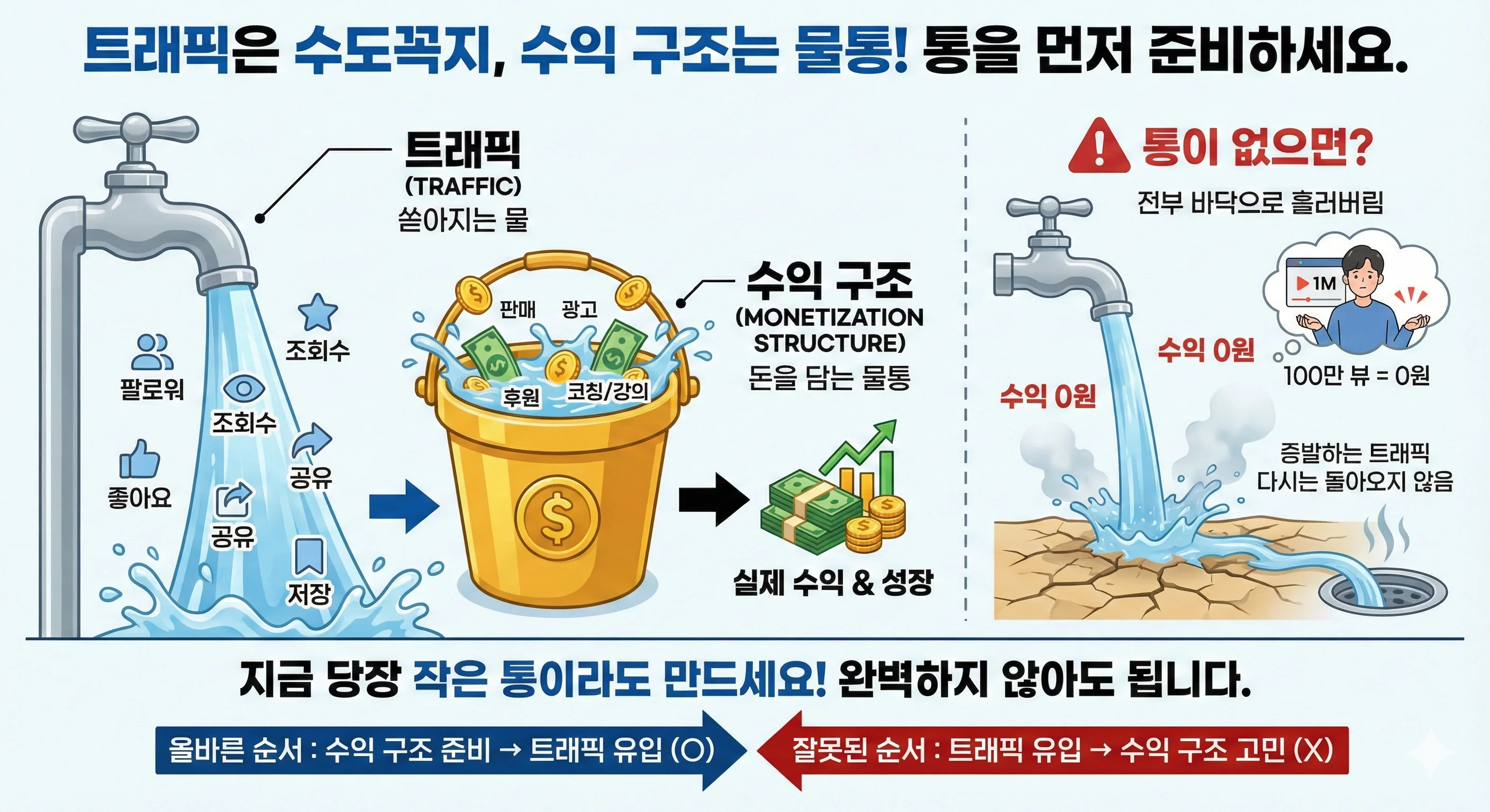 트래픽은 수도꼭지, 수익 구조는 물통이다